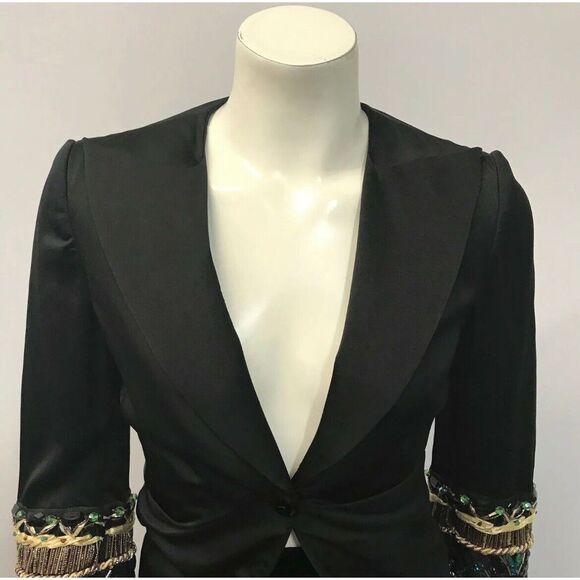 Emporio Armani Womens Blazer Jacket 1-Button Ruched Beaded Cuffs Rayon Sz 36 (2) - Picture 6 of 7
